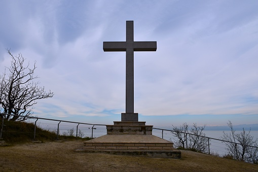 View of Strunjan cross and Adriatic sea in Primorska, Slovenia