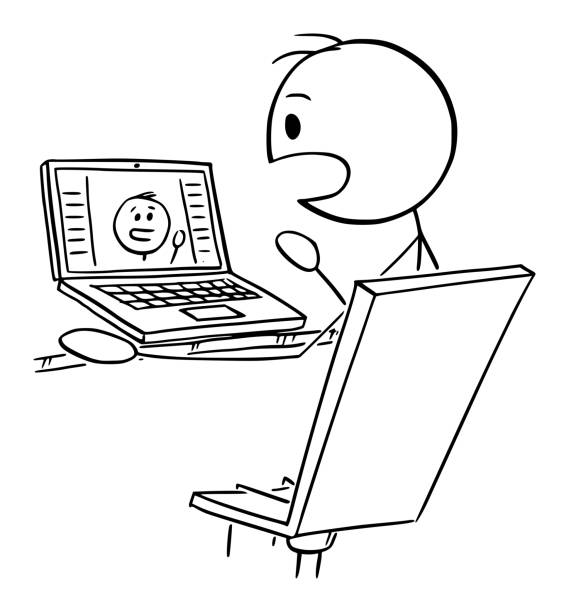 istock Person and Video Call, Vector Cartoon Stick Figure Illustration 1992516374