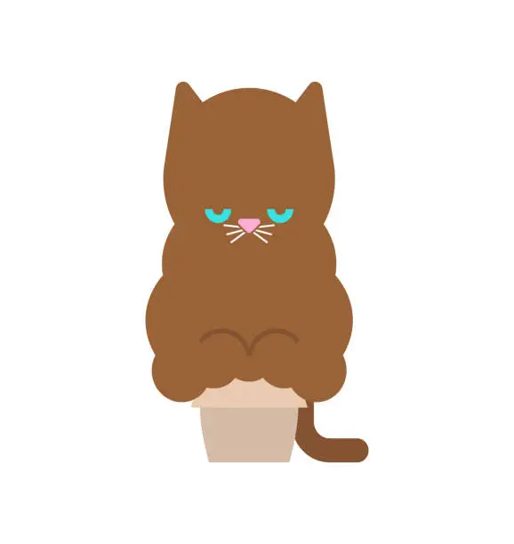 Vector illustration of Fat cat in small box. Pet and box