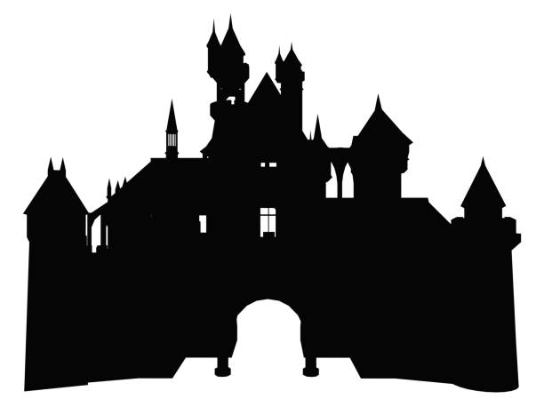 Computer generated 2D illustration of the silhouette with a medieval castle of the imagination