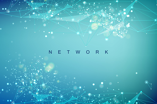 Global network connection concept. Big data visualization. Social network communication in the global computer networks. Internet technology. Business. Science. Vector illustration