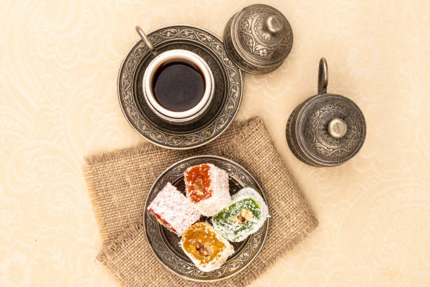 istock Turkish Coffee with Turkish Delight on authentic metal plate 1992581571