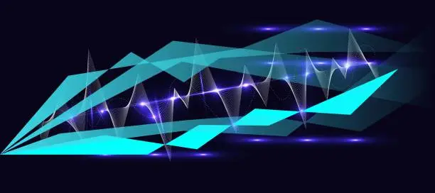 Vector illustration of Race sticker stripes of Glowing pyramid sound wave with dotted frequency lines and neon effects style. Smoldering lines composition wallpaper.