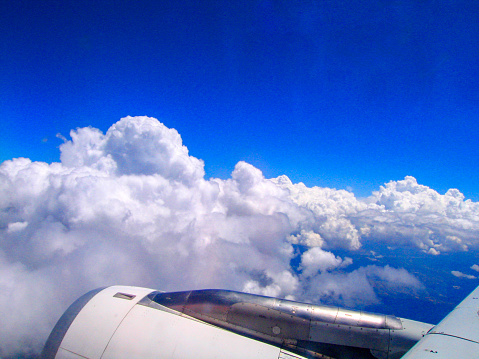 Looking out the window on a flying plane