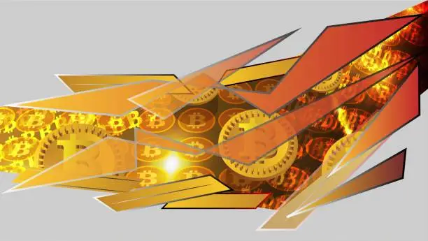 Vector illustration of Crypto currency gold wallpaper with glowing color dodge Styles. 3D design background.