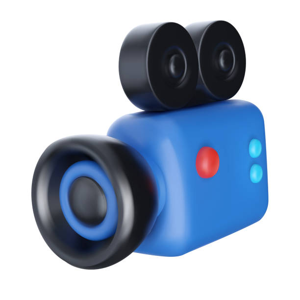 istock Blue video camera in bright cartoon 3d style. Cute modern minimal vector illustration. 1992612948