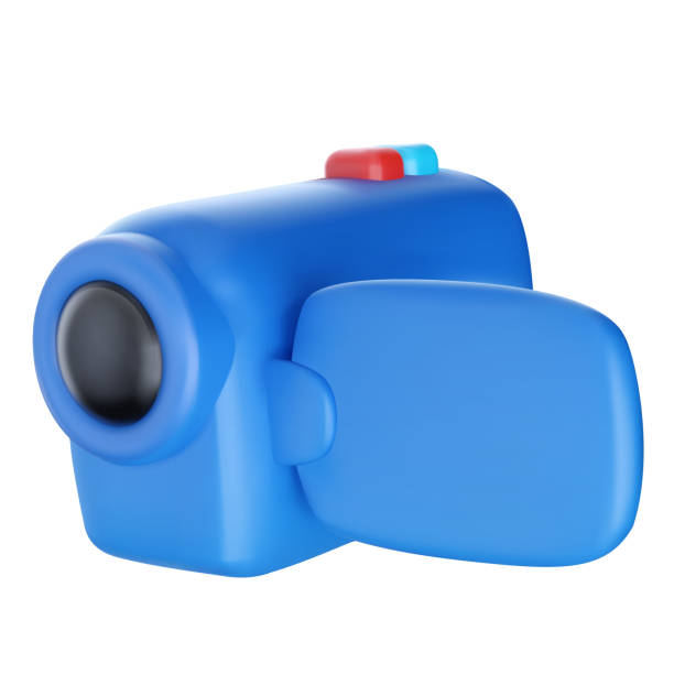 istock Blue video camera in bright cartoon 3d style. Cute modern minimal vector illustration. 1992612971