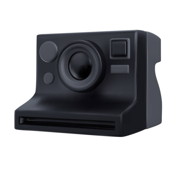 istock Black photo camera in bright cartoon 3d style. Cute modern minimal vector illustration. 1992612976