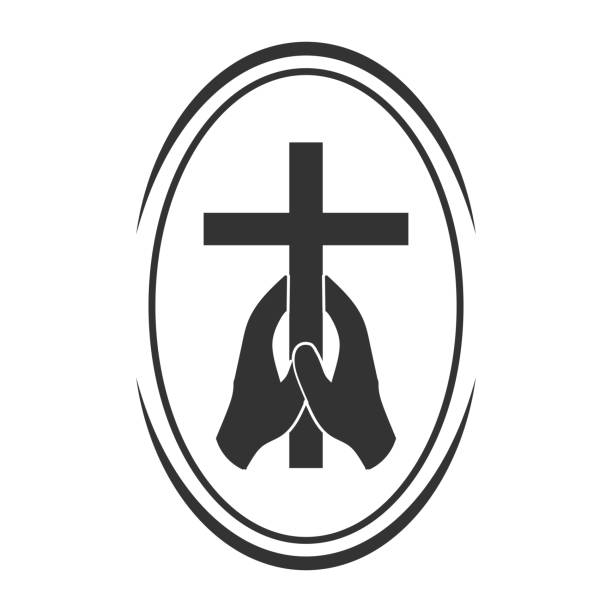 illustrations, cliparts, dessins animés et icônes de vintage main tenir jésus christian croix badge emblème étiquette pour la chapelle de l’église ou la religion symbole design vecteur - devotee