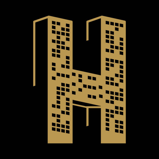 ilustraciones, imágenes clip art, dibujos animados e iconos de stock de letra inicial h para el diseño de ilustración de apartamentos inmobiliarios de edificios altos - villa rinaldi