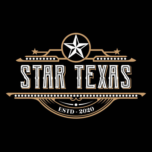 ilustraciones, imágenes clip art, dibujos animados e iconos de stock de emblema retro vintage del país occidental estrella de texas para el diseño de la etiqueta del emblema de la insignia del salón del bar - villa rinaldi