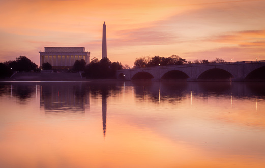 Vibrant sunrise over the National Mall, Washington DC