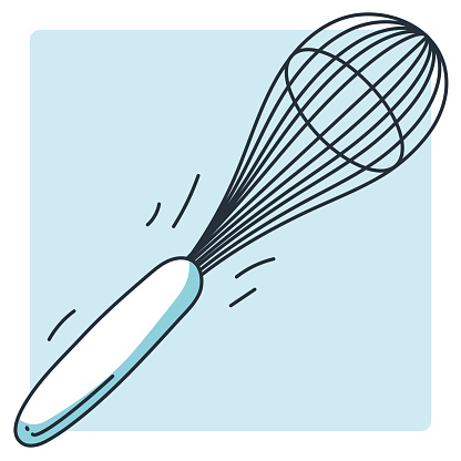 Line illustration of whisk with blue tone and shadow