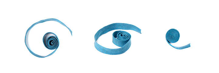 Twisted Braid Isolated, Spiral Cotton Rope, Blue Packaging Cord, Eco-Friendly Natural Blue Rope on White Background
