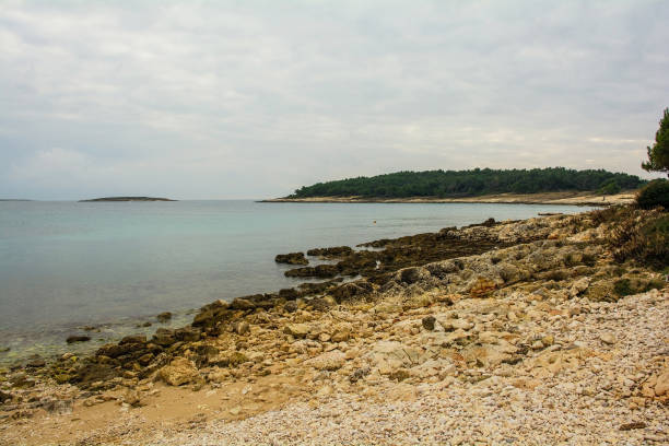 The rugged limestone coast of Kamenjak National Park on the Premantura peninsula of Medulin, Istria, Croatia. December