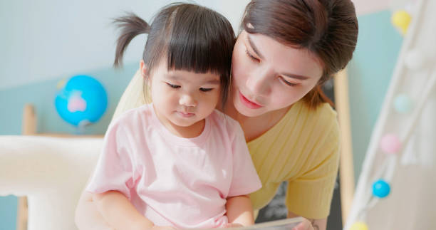 asian mother accompany child study