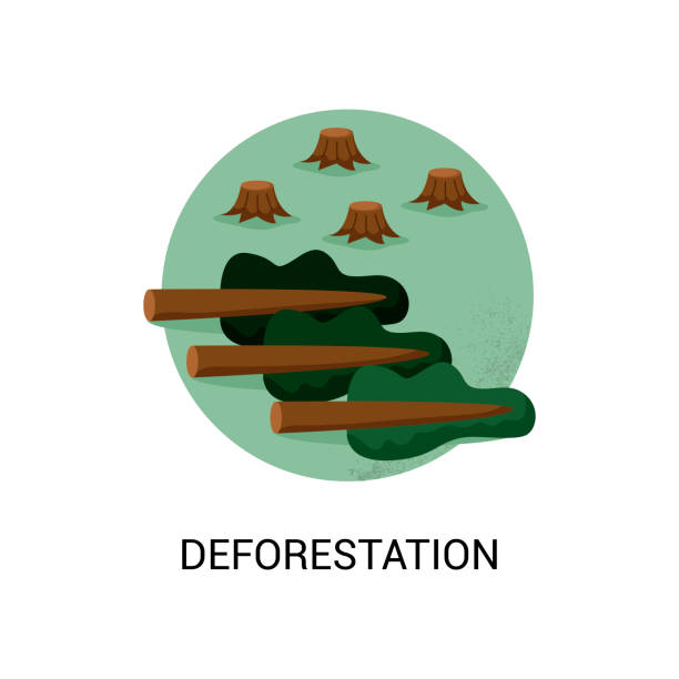 森林伐採の問題丸いベクトル図。 - global warming pollution deforestation carbon dioxide点のイラスト素材／クリップアート素材／マンガ素材／アイコン素材