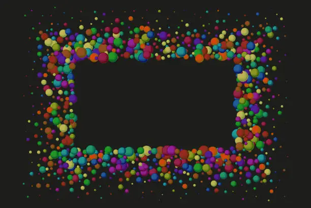 Vector illustration of Colorful bright colors of rainbow confetti, dots isolated on black background.