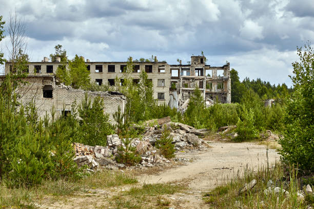 istock abandoned old soviet union city Irbene, ruined houses 1992741105
