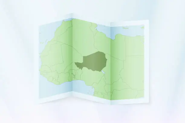 Vector illustration of Niger map, folded paper with Niger map.