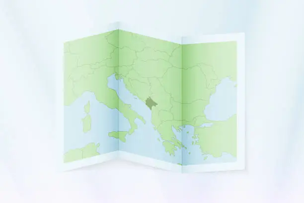 Vector illustration of Montenegro map, folded paper with Montenegro map.