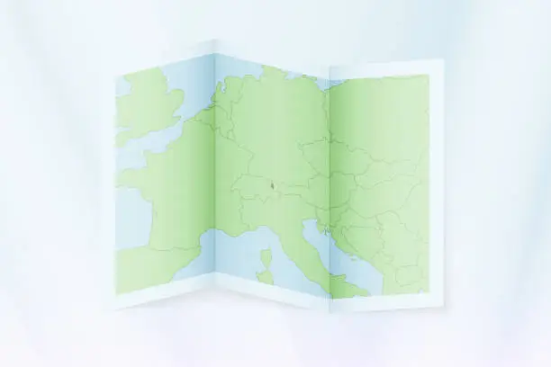 Vector illustration of Liechtenstein map, folded paper with Liechtenstein map.