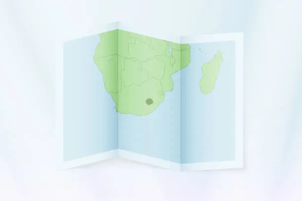 Vector illustration of Lesotho map, folded paper with Lesotho map.