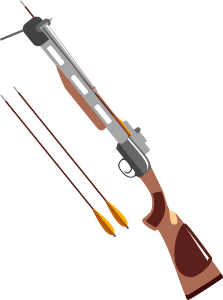 Traditional Hunting Crossbow with Bolts Isolated Icon in Flat Style. Vector Illustration. Traditional Hunting Crossbow with Bolts Isolated Icon in Flat Style. archery range stock illustrations