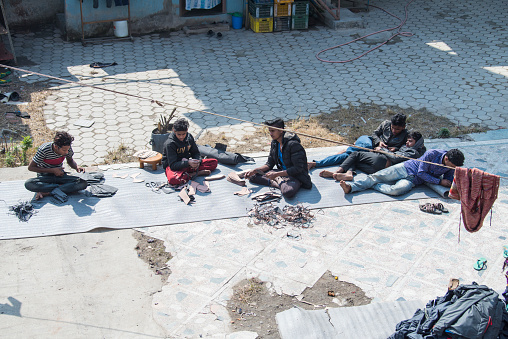 Kathmandu, Nepal- April 20, 2023 : Street view of the residents of Kathmandu in their daily routine.