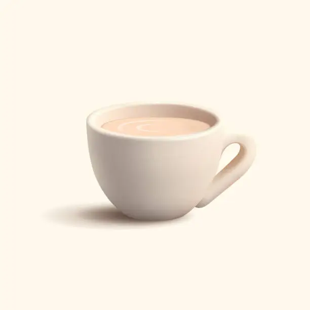 Vector illustration of Realistic 3D ceramic coffee cup. For concepts of delicious coffee, restaurants, and cafes. Advertising hot tasty drinks. Vector