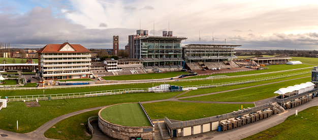 Horse racing cups awards prepared for winners at celebration day of city.