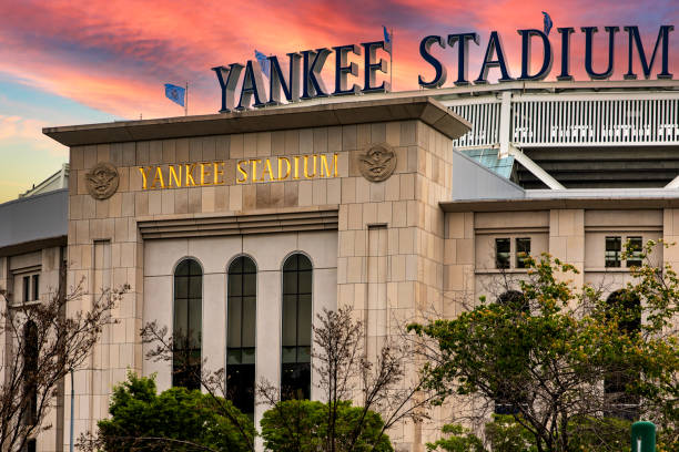 entrada para o yankee stadium, no bronx. - baseball dugout baseball diamond practicing - fotografias e filmes do acervo