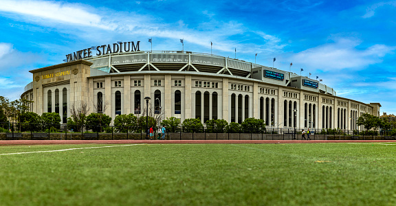 Panoramic view of Yankee Stadium, the sports venue located in the borough of The Bronx, north of the Big Apple.