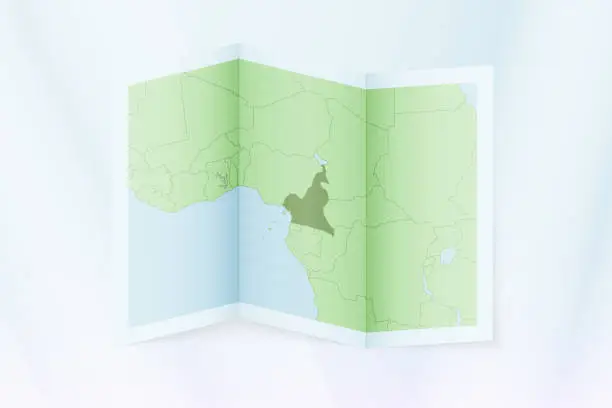 Vector illustration of Cameroon map, folded paper with Cameroon map.
