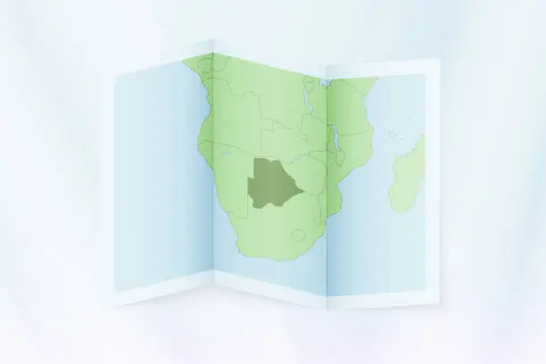 Vector illustration of Botswana map, folded paper with Botswana map.