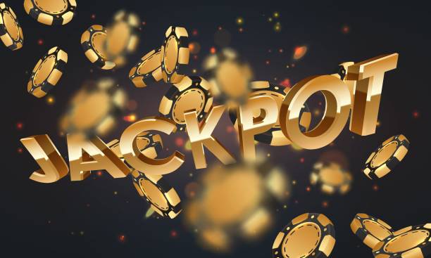 istock Poster with falling gold poker chips, tokens with golden letters Jackpot on black background with golden glare, sparkles. Vector illustration for casino, game design, advertising 1992817967
