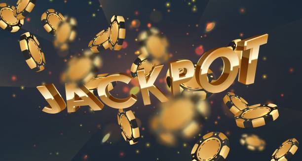 istock Poster with falling gold poker chips, tokens with golden letters Jackpot on black background with golden glare, sparkles. Vector illustration for casino, game design, advertising 1992818482
