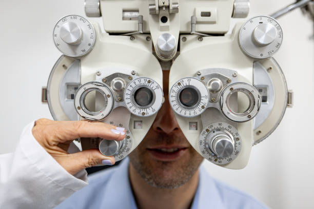 Patient getting an eye exam at the ophthalmologist