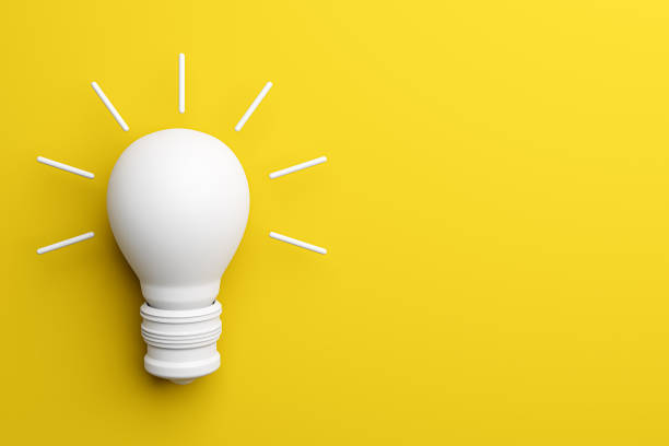 istock Abstract white light bulb on yellow background with mock up place. Idea, creativity and innovation concept. 3D Rendering. 1992836149