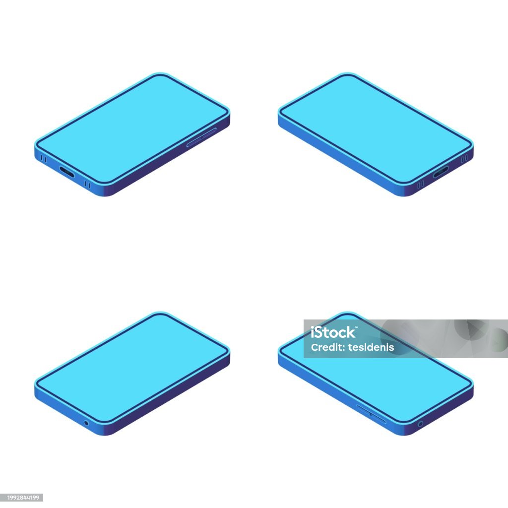 Phone Shell Isometric Isometric Illustration Showing Mobile Phone Screen Displayed In Four ...