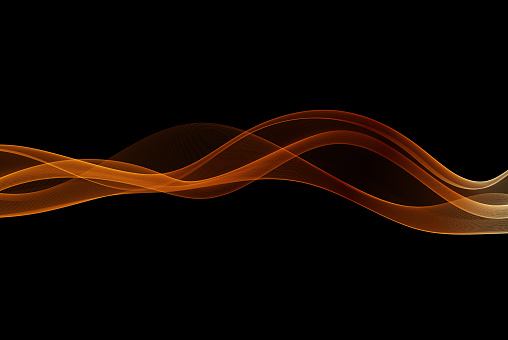 Movement of golden horizontal lines of a transparent wave on a black background