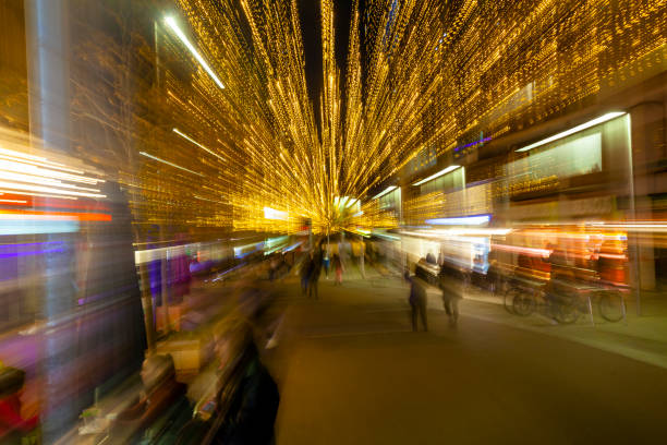 Abstract motion at night in the city in Barcelona