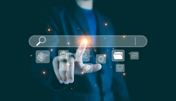 istock Search with AI assistant, Businessman Search on virtual screen Data Search Technology Search Engine Optimization, Digital, Using web console for data, SEO, Man use computer to search for information. 1992885950