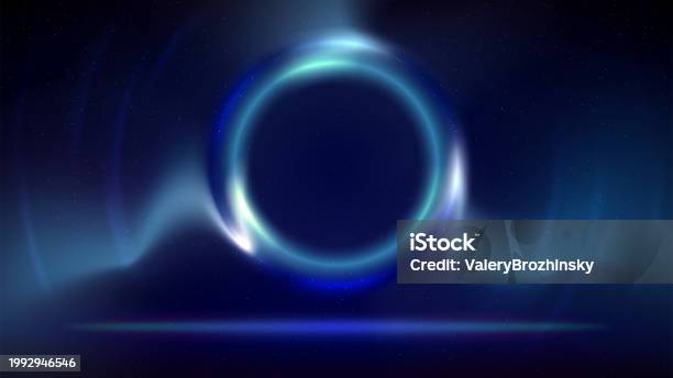 Stage Blue Cyan Circular Light Frame On Dark Background Glowing Circle ...
