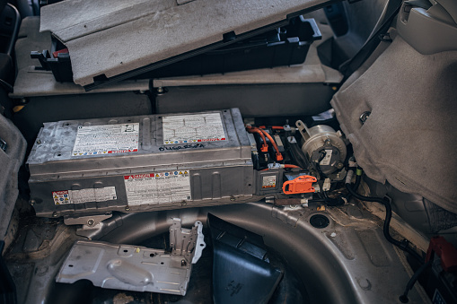Electric car battery in a vehicle.
