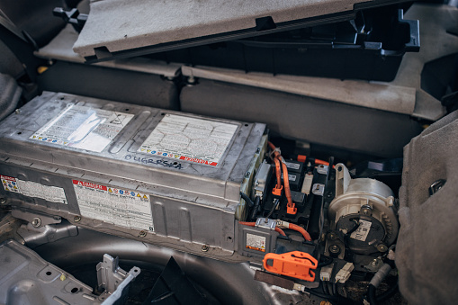 Electric car battery in a vehicle.
