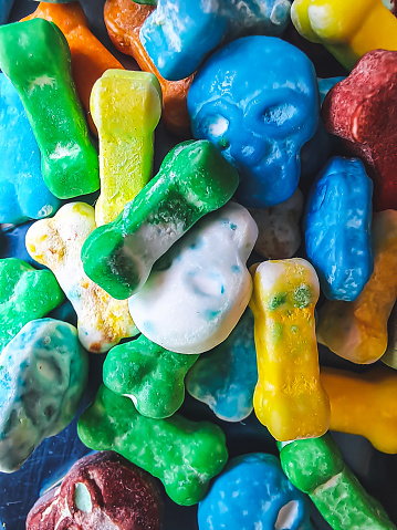 Colorful candies shaped like bones.