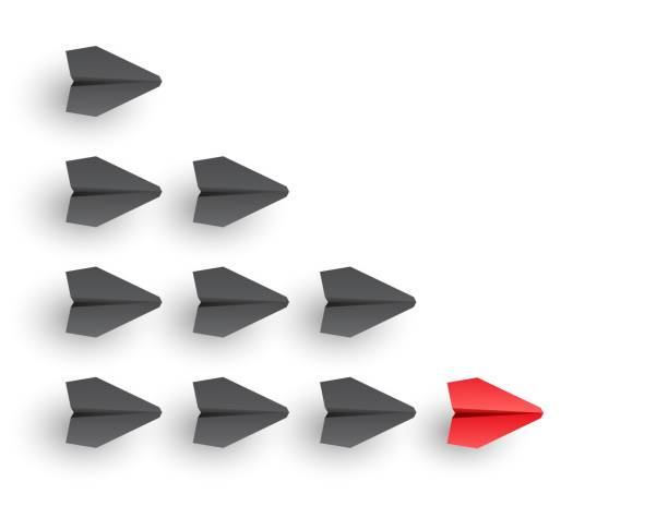 istock Vector illustration of paper planes following a leader, symbolizing teamwork, strategy success 1992996722