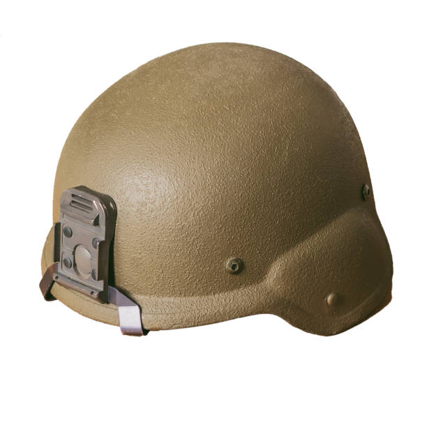 istock Tan military helmet with NVG mount isolated 1993008198