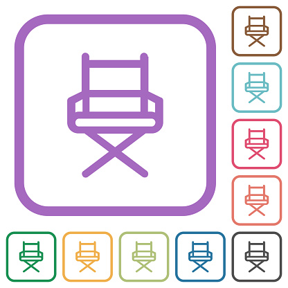 Director chair outline simple icons in color rounded square frames on white background
